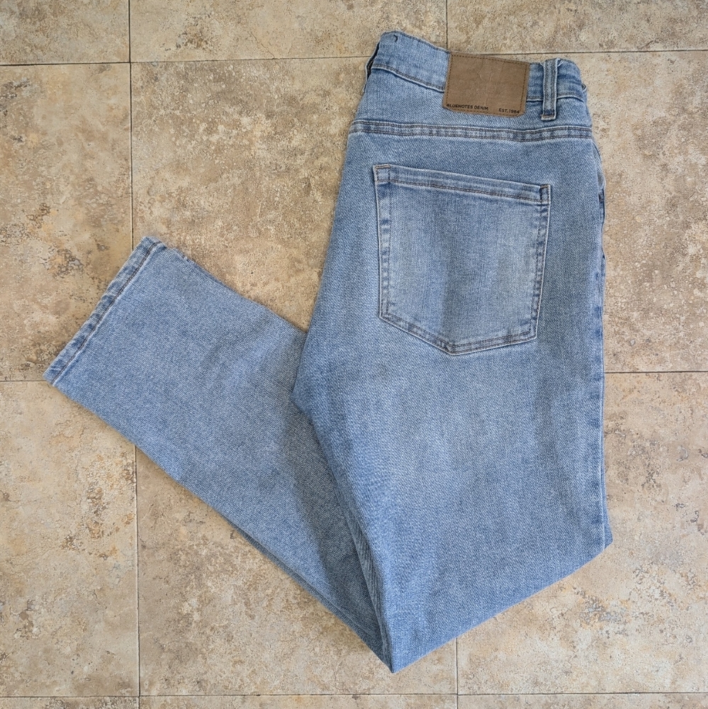 Bluenotes Mens 34x28.5 Slim Fit Jeans Zane Light Wash Casual Stretch Blue Denim